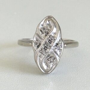 14K Solid White Gold Vintage Antique Deco Style Diamonds Band Ring Size 4.75